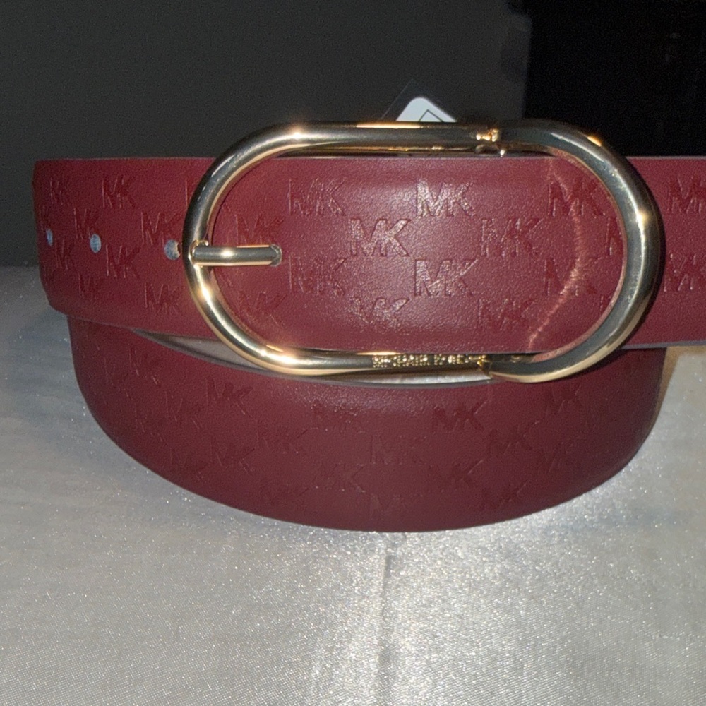 Michael Kors Burgundy Belt with Gold Oval Buckle
